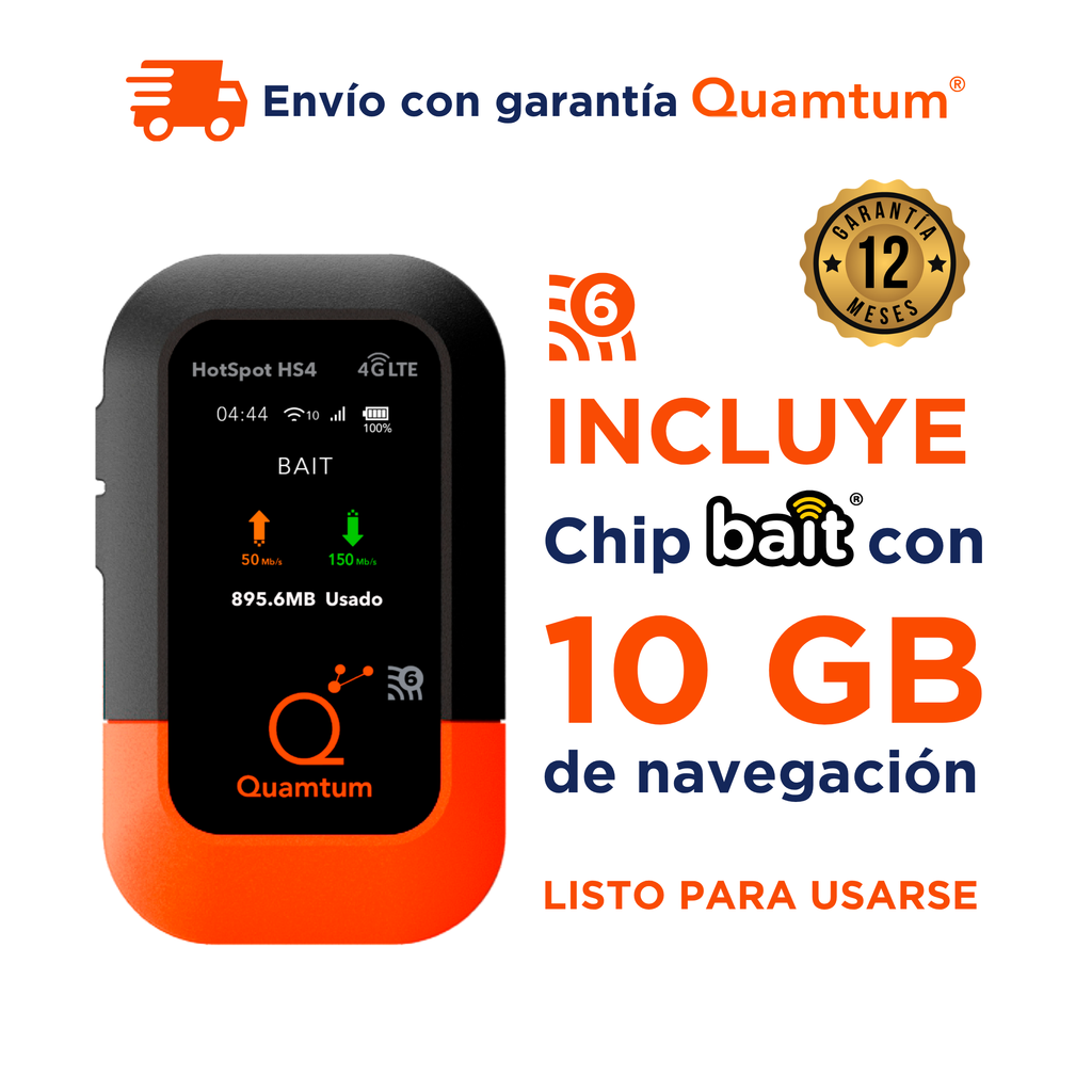 Quamtum HS4 MIFI Portátil 4G LTE con Wi-Fi 6 y Batería de 3,000 mAh